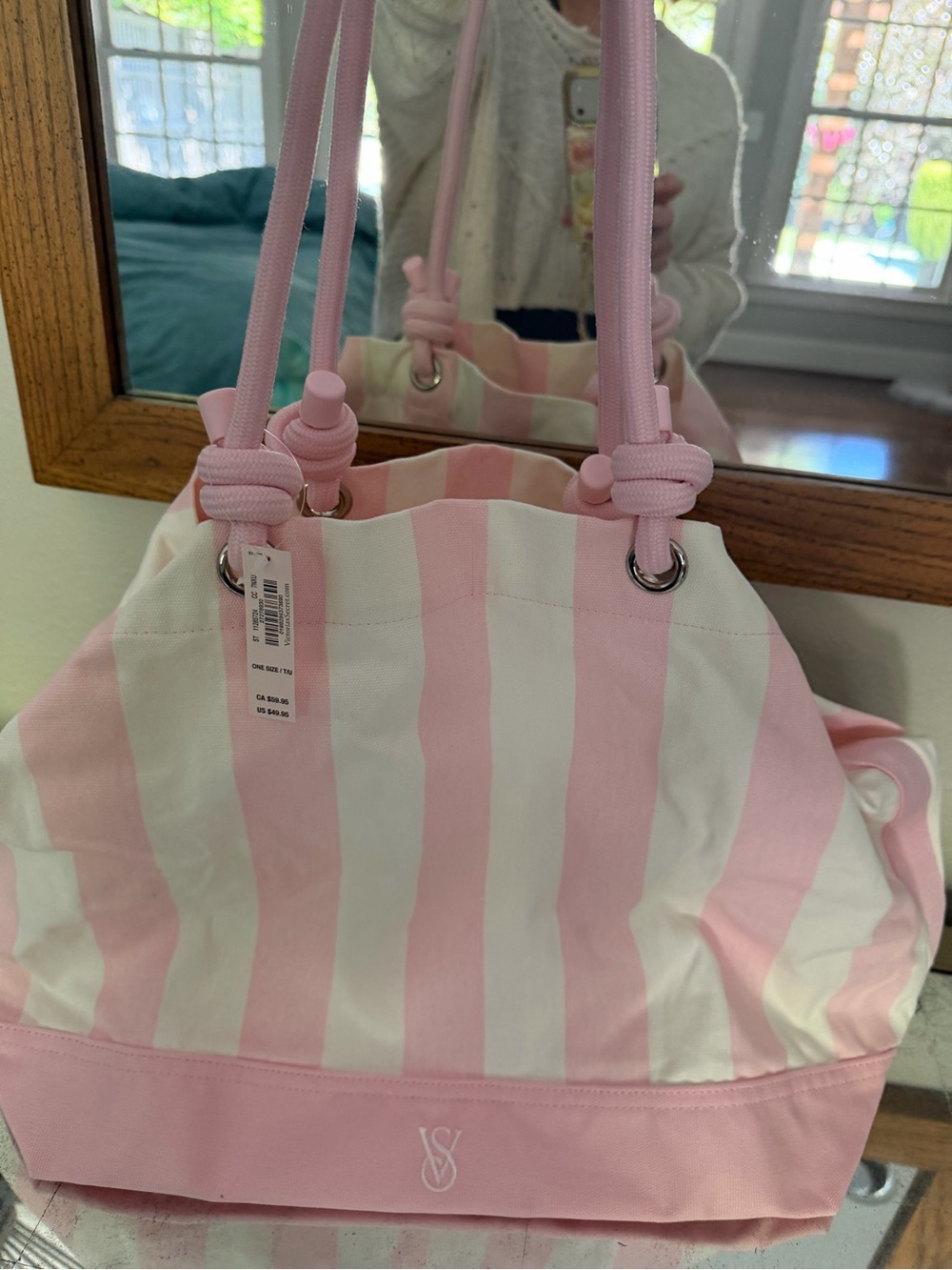 Victoria’s Secret Pink and White striped Tote